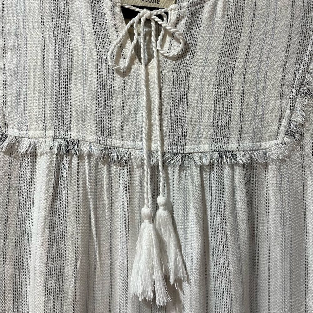 ANTHROPOLOGIE CLOTH & STONE Long Sleeve Striped Fringe Tie Tassel Top Size Small - Picture 3 of 6